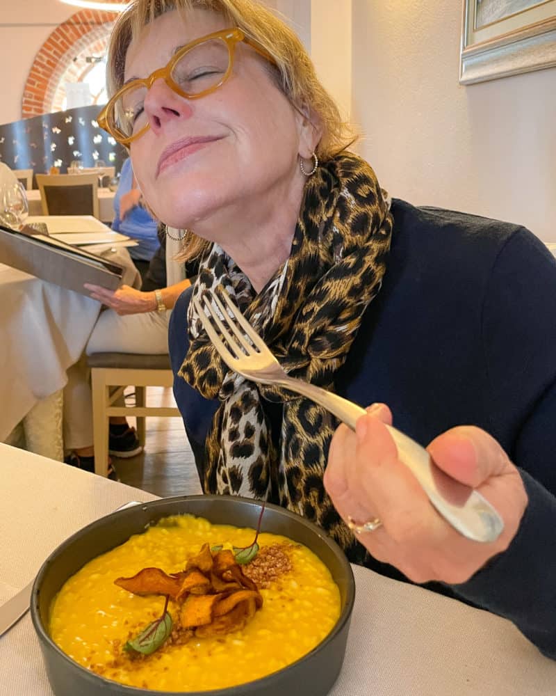 Tasting the best risotto ever at Le Torri in Piedmont Italy.