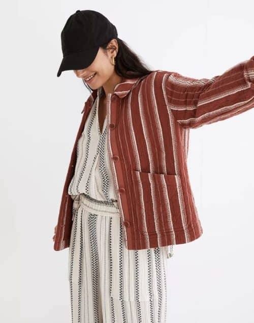 Madewell striped chore jacket in brown.