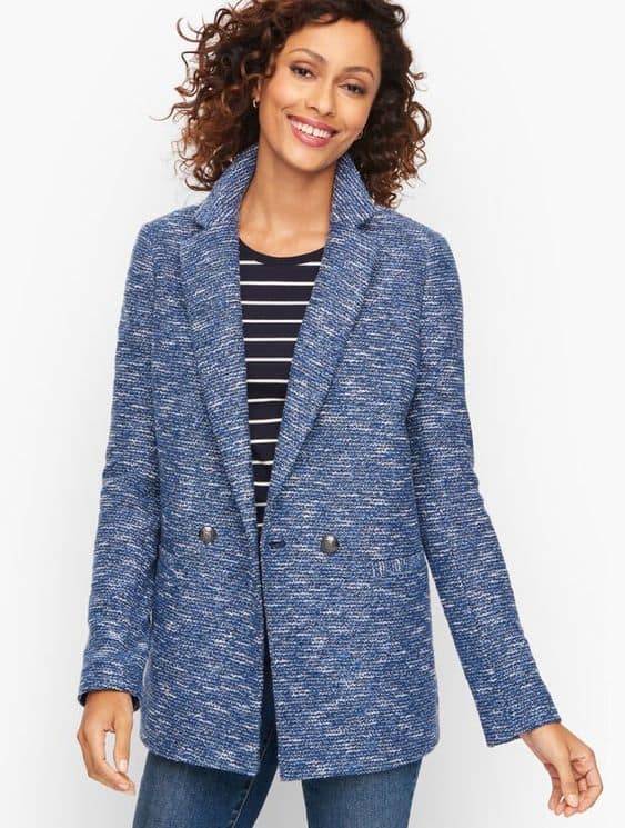 Talbots double-breasted long tweed blazer.