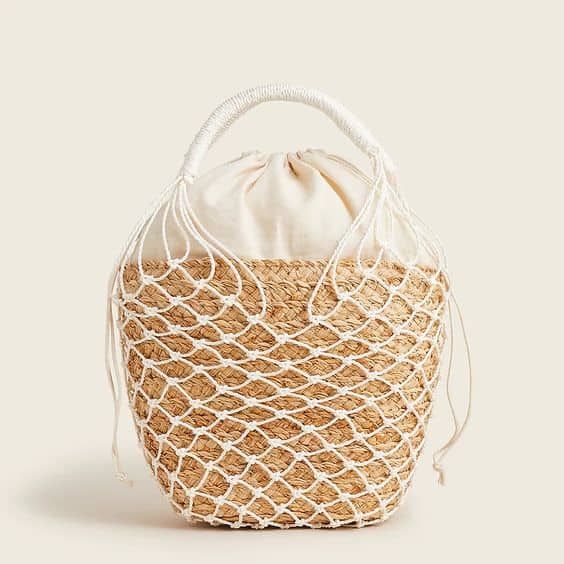 J.Crew Sedona basket bag with macrame netting.