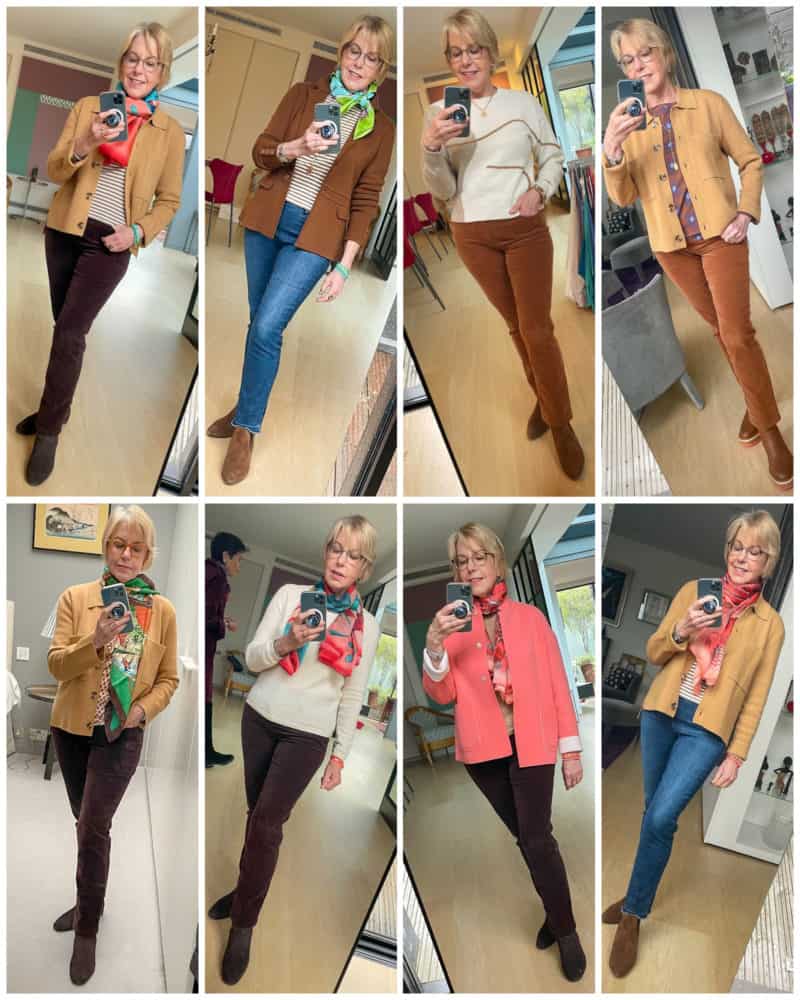 Susan B's outfits from a 2-week travel capsule wardrobe.