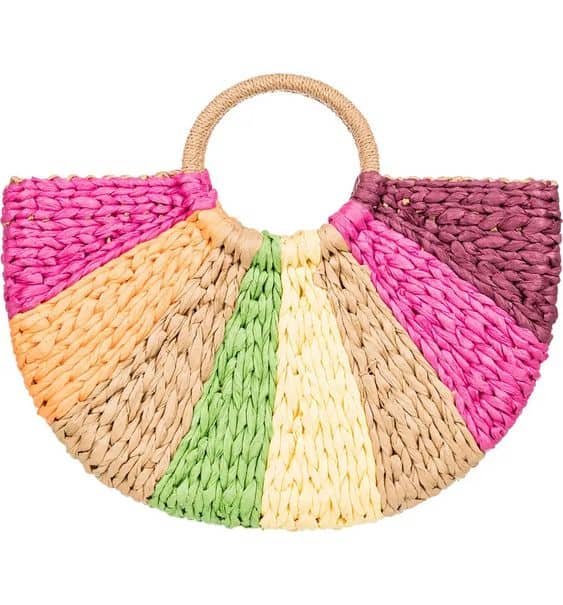 roxy colors rainbow straw bag.