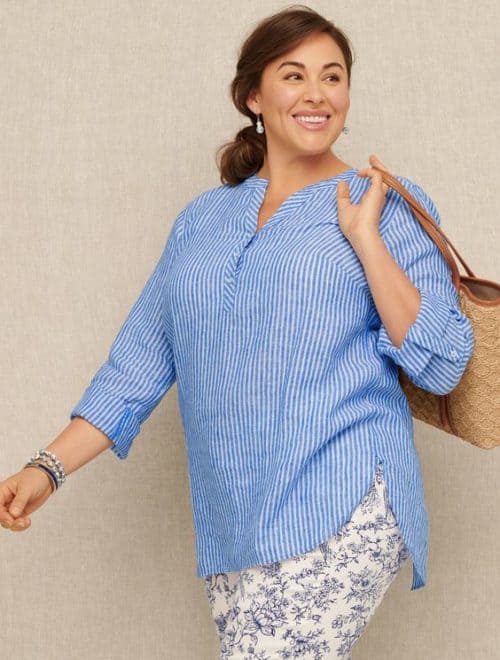 Talbot's striped linen popover top.