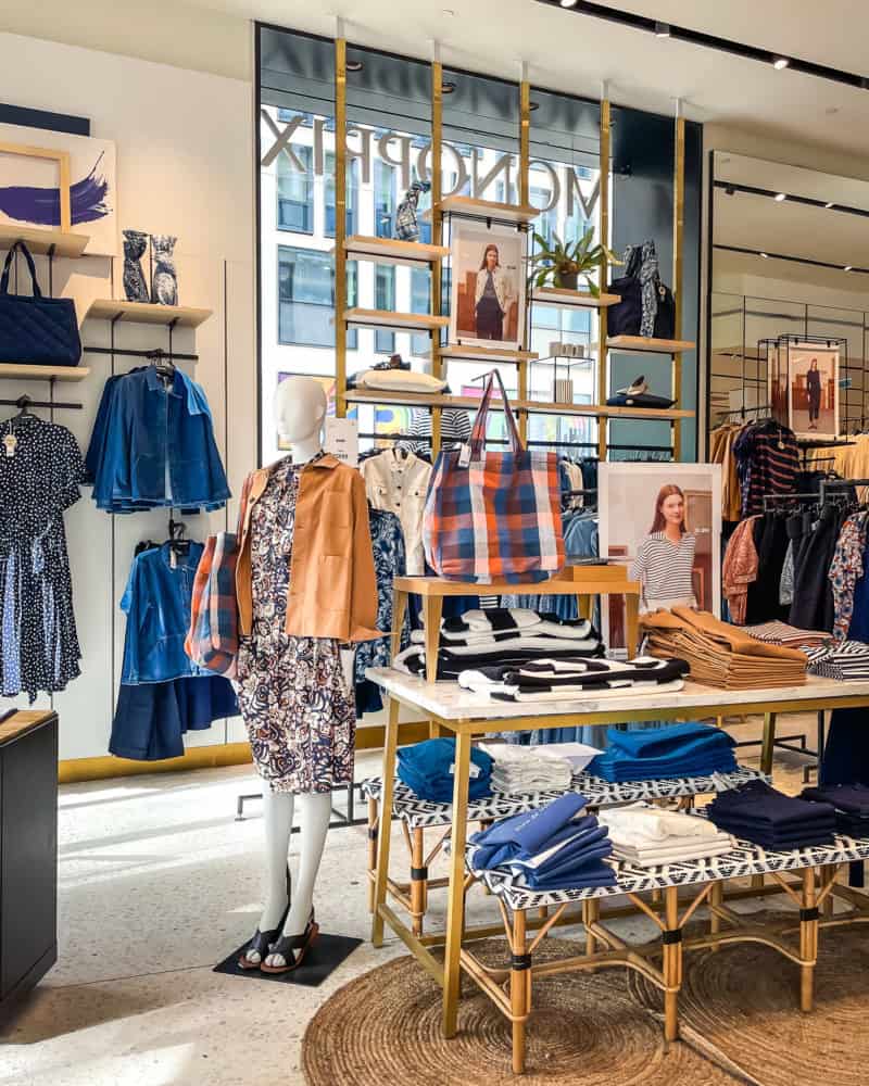 Clothing displays in Monoprix, Paris.