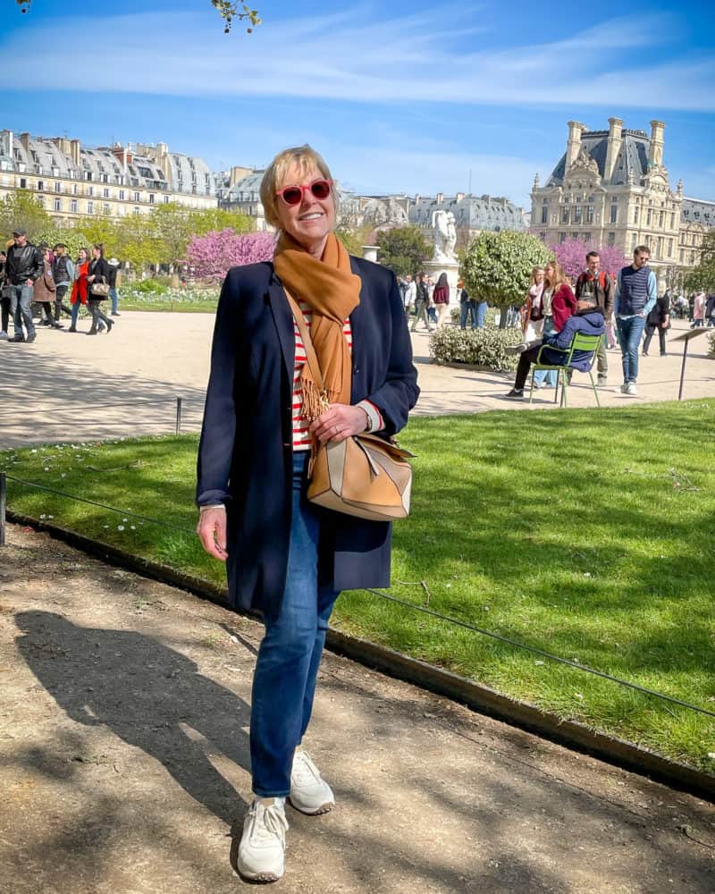 Springtime in Paris: Susan B. in Tuileries on a sunny day.