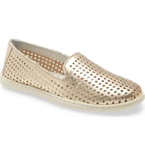 Chocolat Blu gold perforated leather slip-on flat