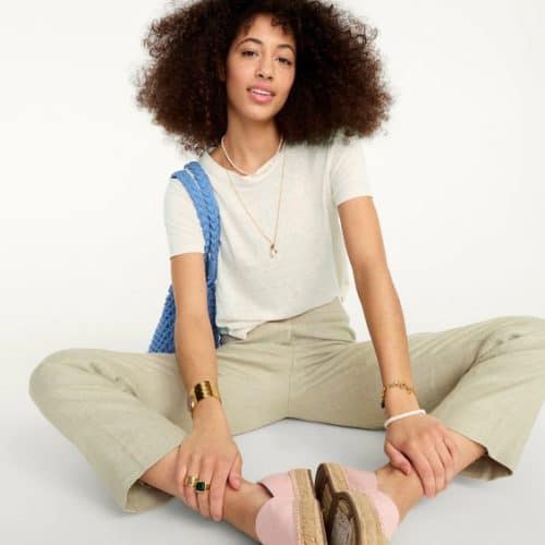 J.Crew relaxed linen tee in sand.