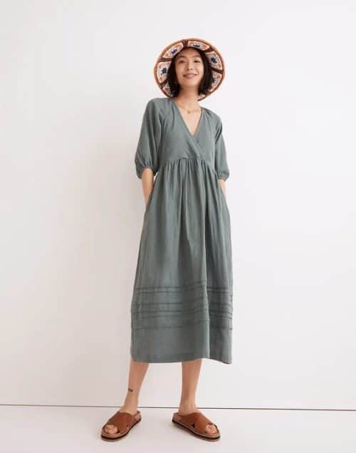 Madewell Marianna long puff sleeve dress in faded shale. in
