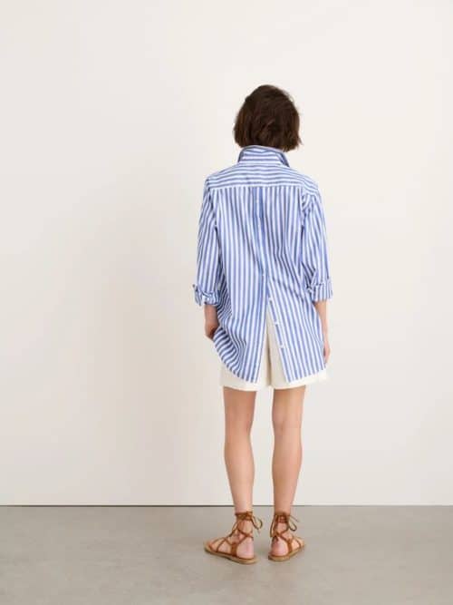 Alex Mill button back stripe shirt blue white.