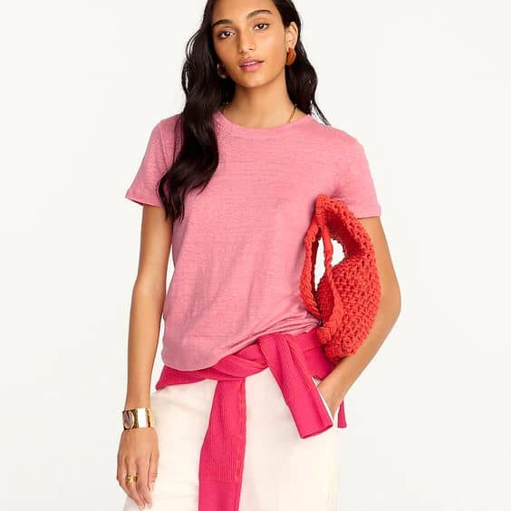 J.Crew relaxed fit linen crewneck tee pink.