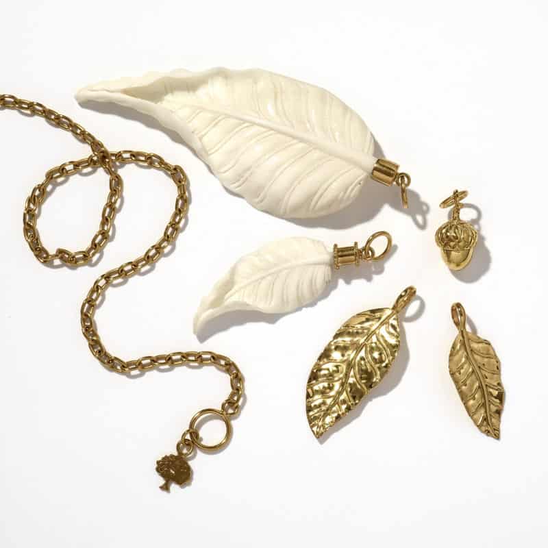 Leaf and acorn charms from Tarra Rosenbaum