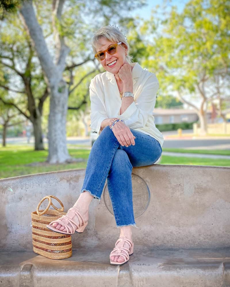 White linen shirt cheap with blue jeans