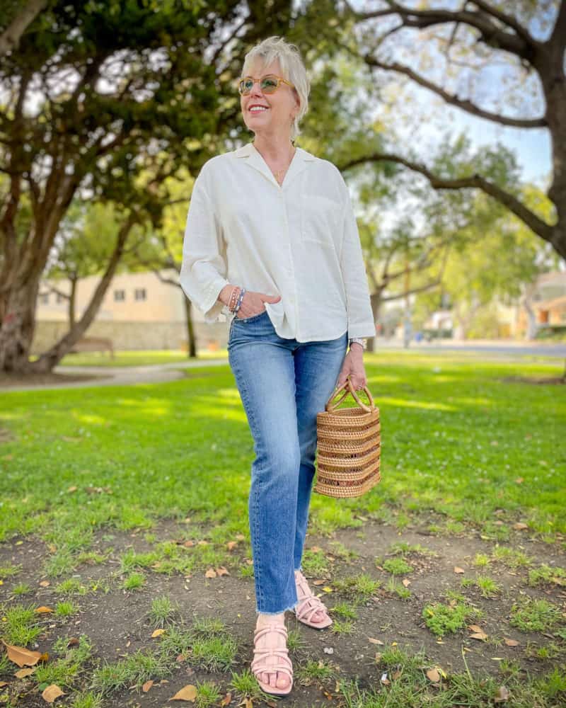 White linen shirt cheap with blue jeans