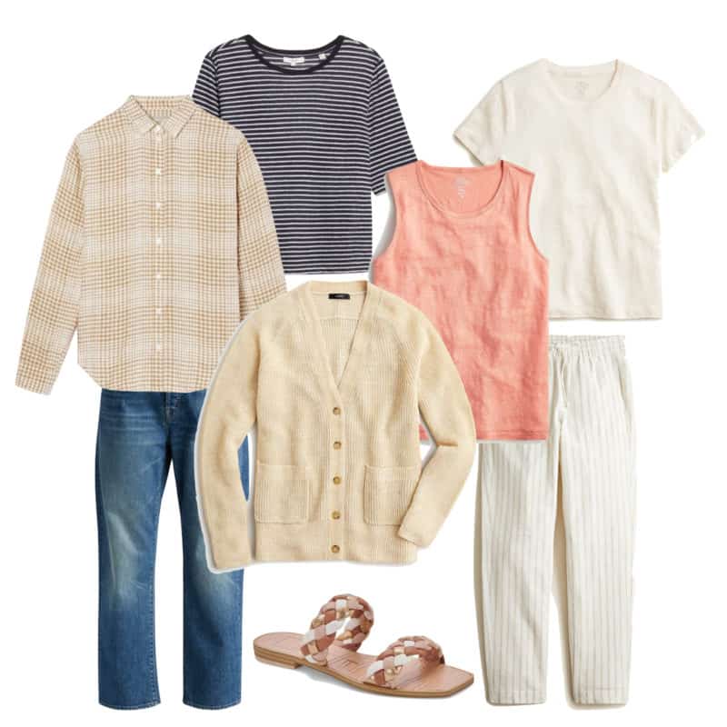 Susan B's summer wardrobe basics: linen tops & sweaters, relaxed jeans, linen pants.