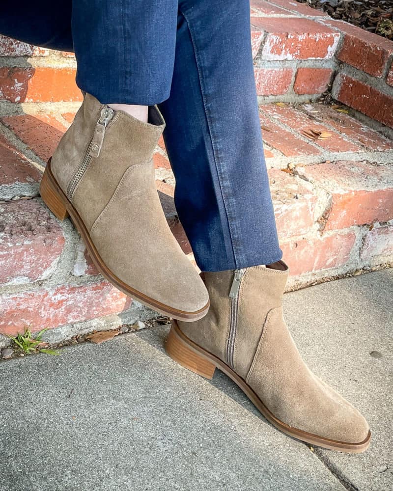 Aquatalia taupe suede booties in the Nordstrom Anniversary Sale.