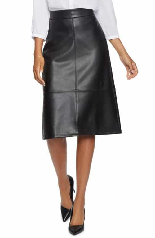 NYDJ faux leather a-line skirt, black.
