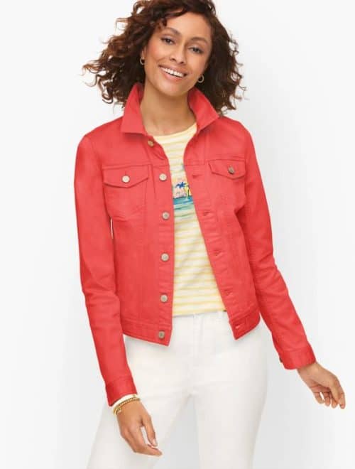 Talbots classic denim jacket in red on sale.