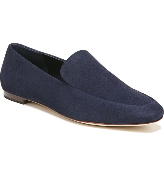 Vince suede loafer in navy. Nordstrom Anniversary Sale shoes.