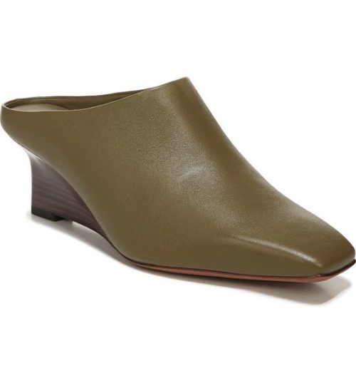 Vince Benita mules in Cypress (olive green).