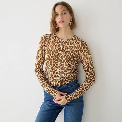 J.Crew merino wool leopard print classic cardigan