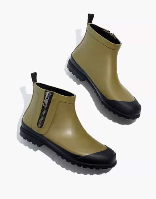 Madewell lug sole rain boots in Moss.