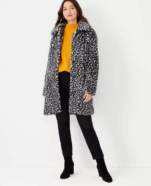 Ann Taylor leopard print coat in black/gray.