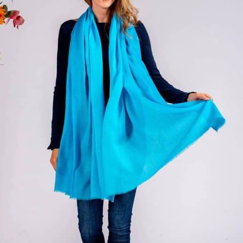 Turquoise aquamarine cashmere-silk scarf from Black luxury accessories UK.