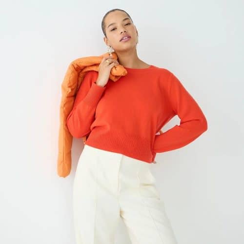 J.Crew cropped cashmere sweater in Poppy.