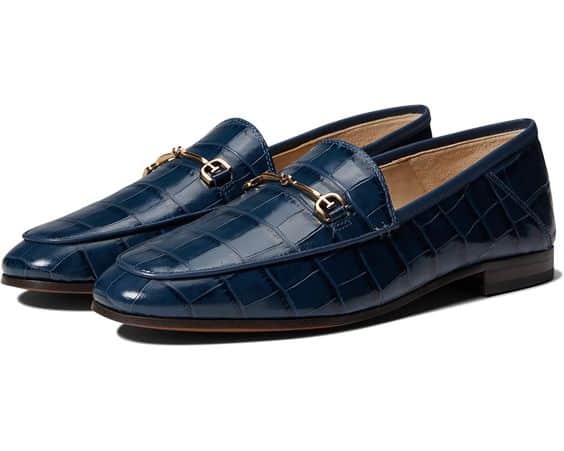 Sam Edelman Loraine loafers in navy croc print.