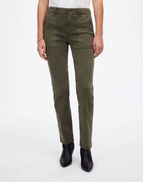 Madewell slim straight pants olive.