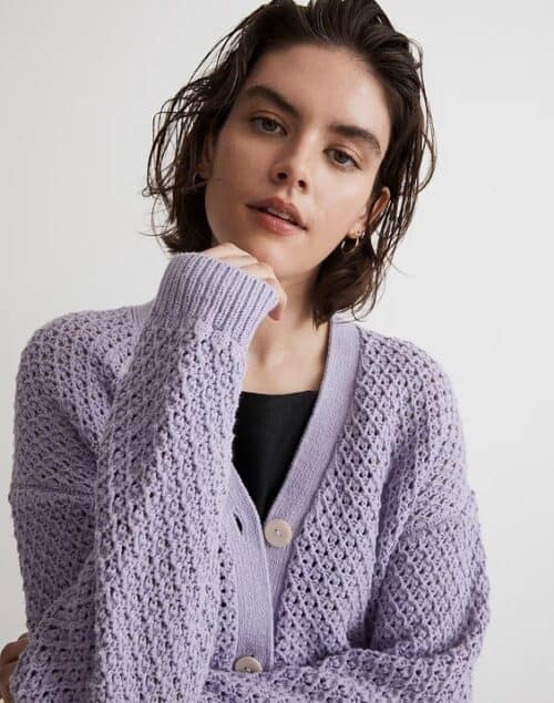 Madewell open stitch cardigan in Lavender.