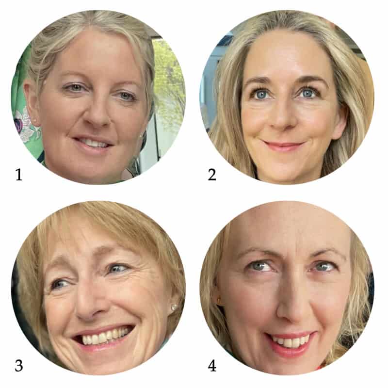 Four women with blonde hair and blue eyes, but only one of them has a "Summer" seasonal color palette.