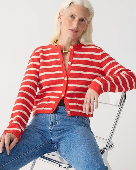 J.Crew Emile cotton cardigan in red/white stripe