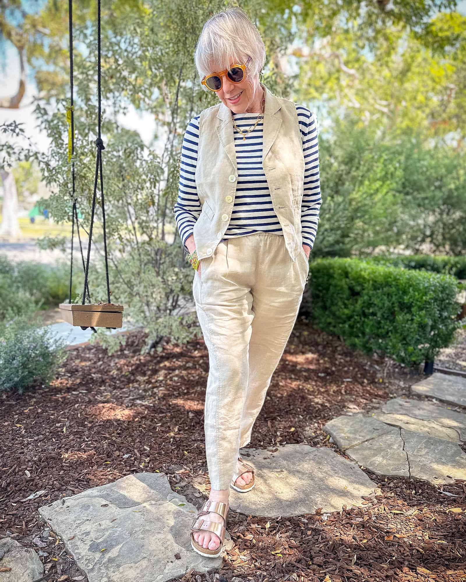 Striped linen vest and trousers set