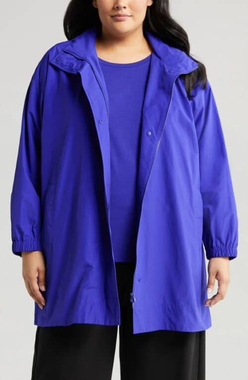 EILEEN FISHER stand collar jacket in blue-violet