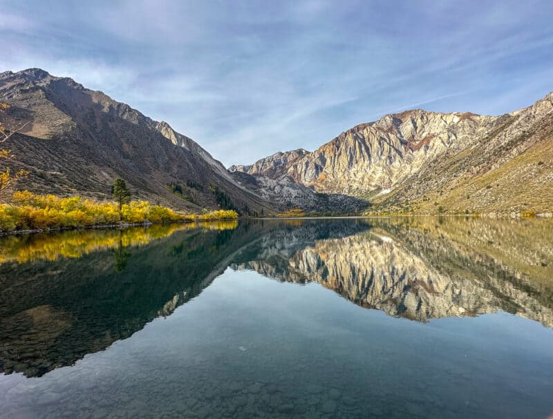 Morning reflections at Convict Lake in the Eastern Sierras
