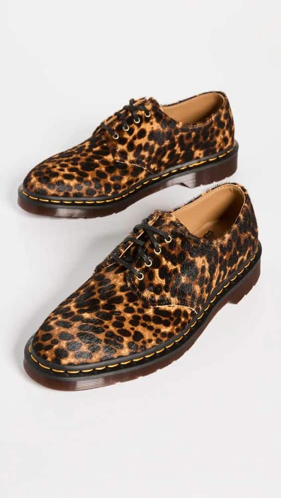Doc Marten's leopard print calf hair oxfords
