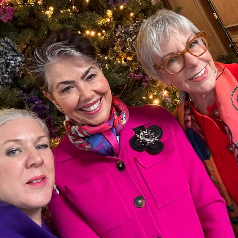 Rachel and Manina from Red Leopard and Susan B. selfie in front of the Christmas tree
