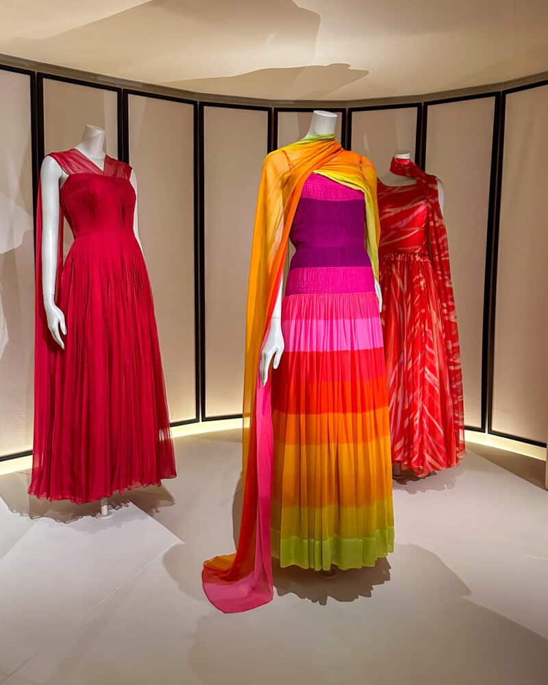 Colorful Chanel gowns from the Gabrielle Chanel: Fashion Manifesto exhibition at the V&A, London.