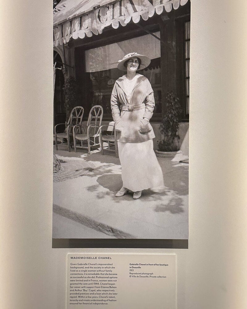 Chanel outside her boutique in Deauville, 1913. From the Gabrielle Chanel: Fashion Manifesto exhibition.