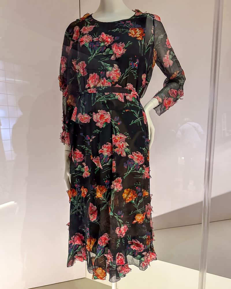 Chanel floral silk dress with textured petals.
