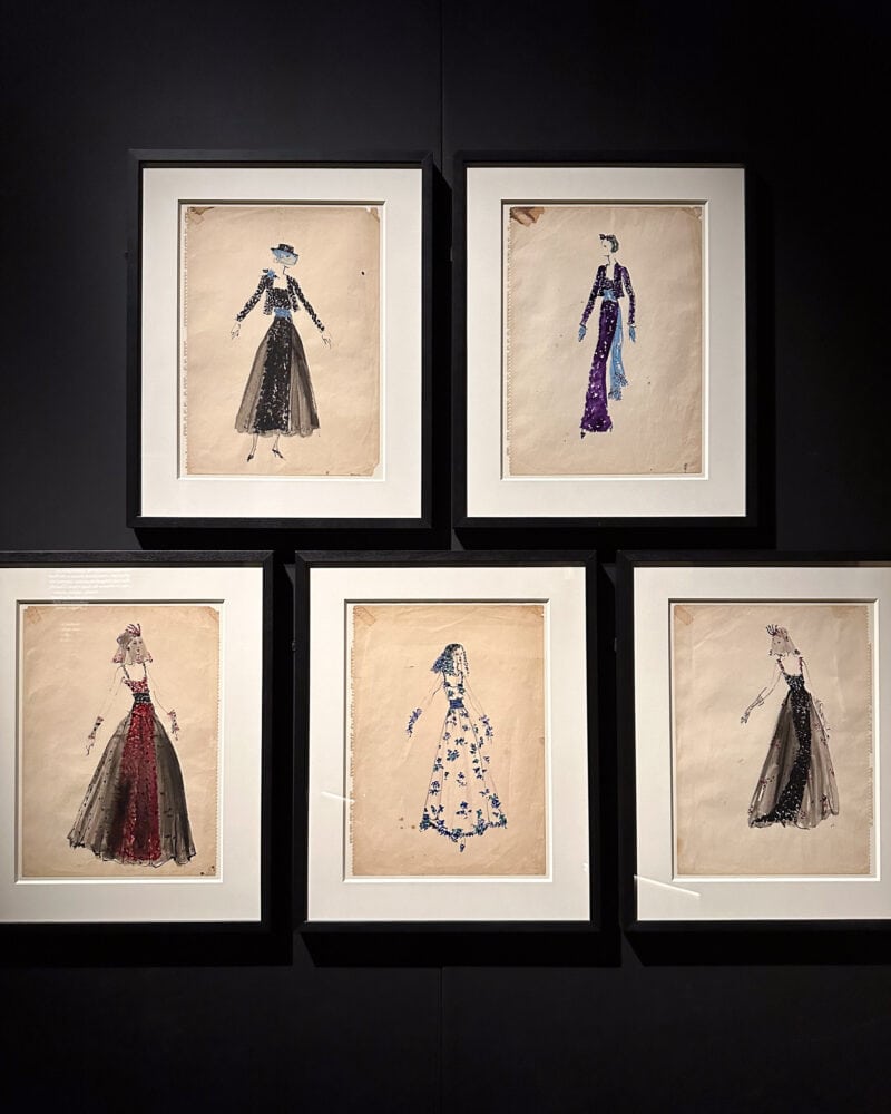Sketches by Chanel for gown designs. From the Chanel exhibition at the V&A