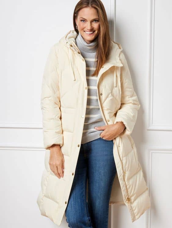 Talbot's down puffer coat in ivory.