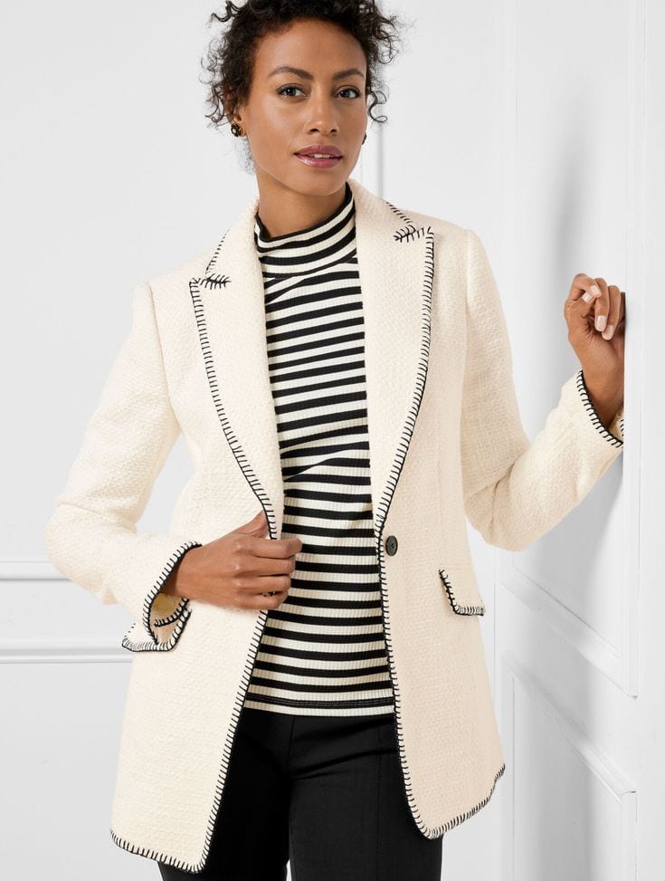 Trend4us Luxe Contrast Stitch Structured Tailored Blazer