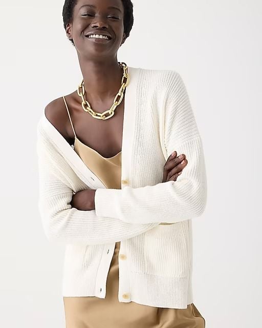 J.Crew v-neck cotton-cashmere blend cardigan in Ivory