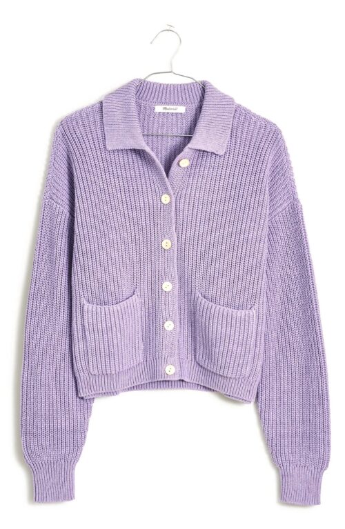 Madewell cotton ribbed polo cardigan in Heather Soft Purple