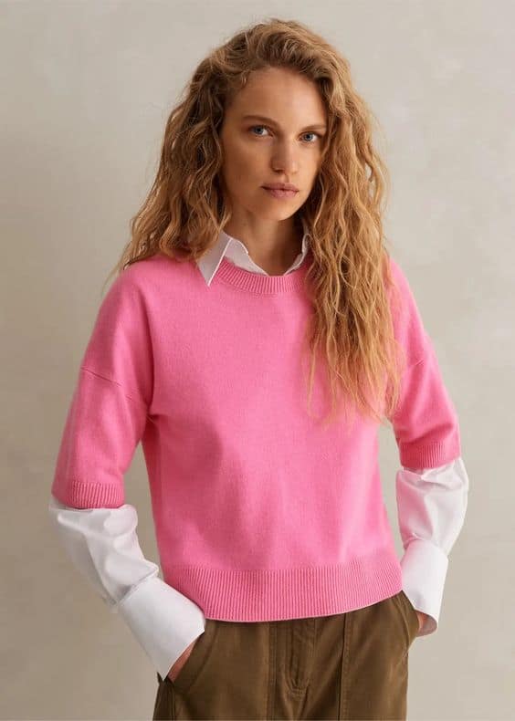 Me+Em relaxed fit cashmere tee in Perfect Pink