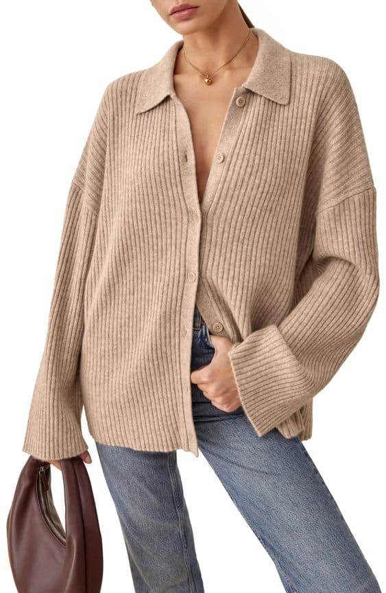Reformation cashmere collar cardigan in oatmeal