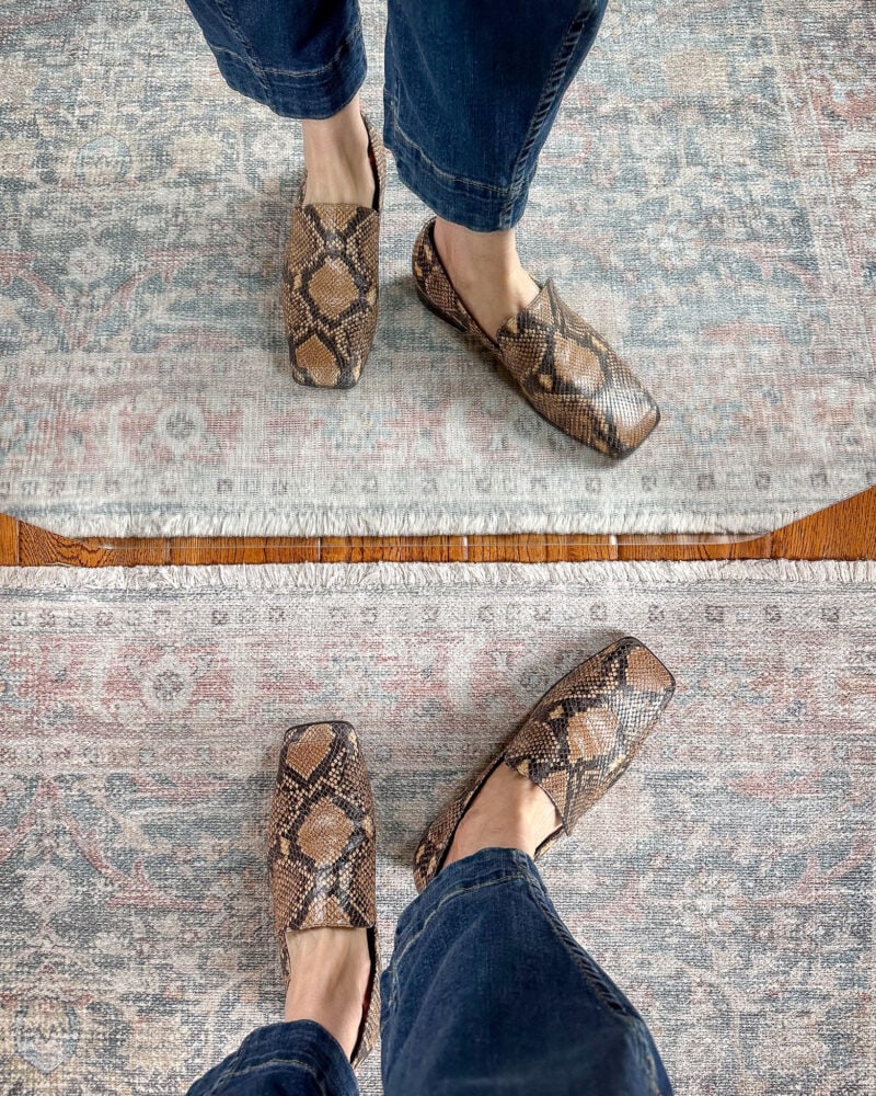 Detail: Me+Em snake print loafers with square toe.