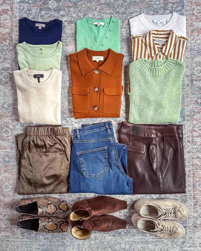 What I'm packing for 2 weeks in Europe and the UK: 6 tees and pullovers, 2 cardigans, 3 pants, 3 shoes